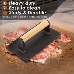 Cast Iron Grill Steak Press for BBQ Hamburger Bacon Meat Patty 2 Pack