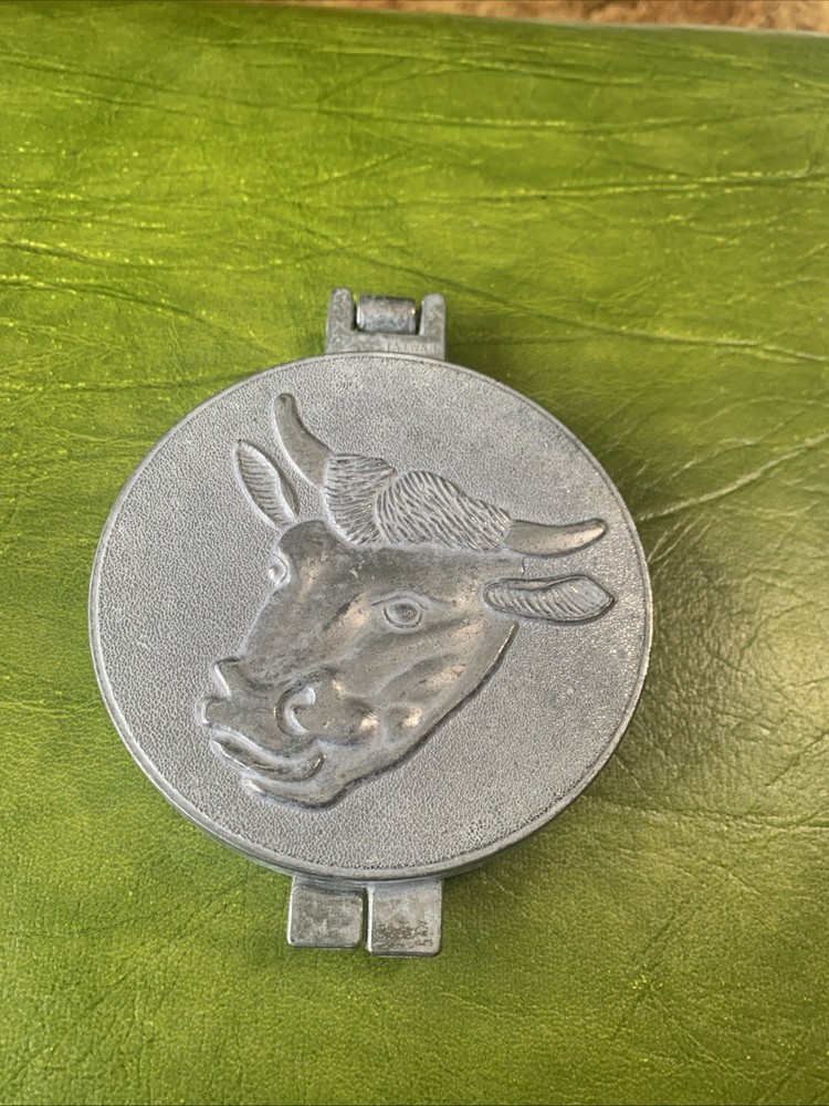 vintage Metal hamburger patty press Embossed Bessie Cow Easy Clean