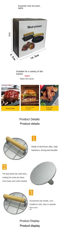 Burger Press Aluminum Alloy Outdoor Non Stick Round/Square Hand Meat Burger Pres gallery