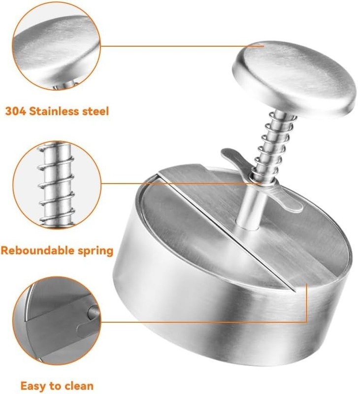 Brigii 304 Stainless Steel Burger Press - 4.5" Hamburger Patty Maker, Silver gallery