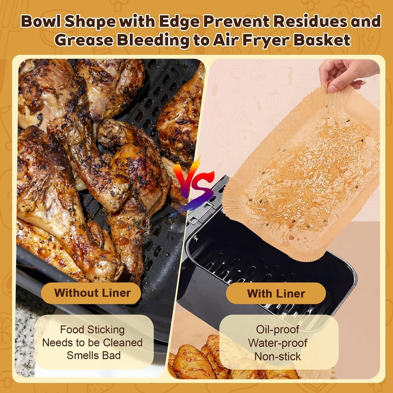 Tosstuki 300 Pcs Air Fryer Liners Disposable Parchment 8.6 x 5.5 Inch, Brown gallery