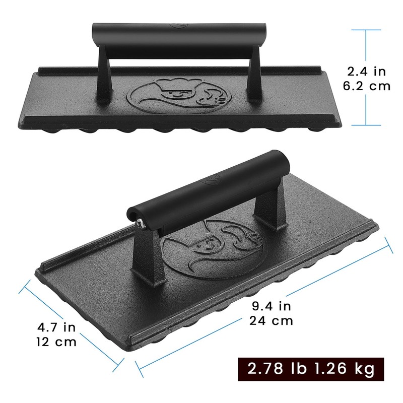 3lb Cast Iron Grill Press Heavy Duty Smash Burger Press for Griddle Heat Resi... gallery
