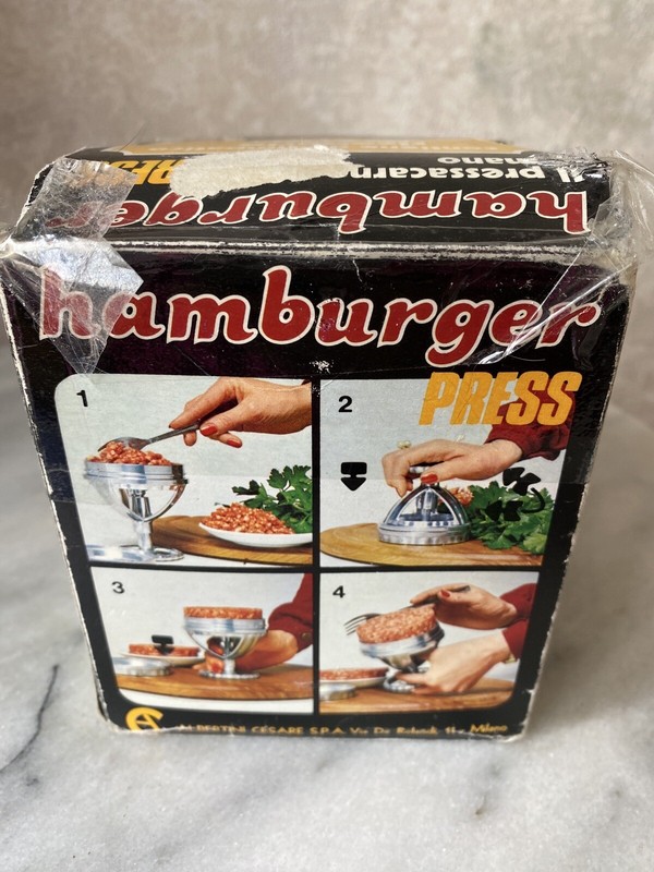 Vtg Albertini Hamburger Maker Press, 1960’s Aluminum, Made Italy gallery