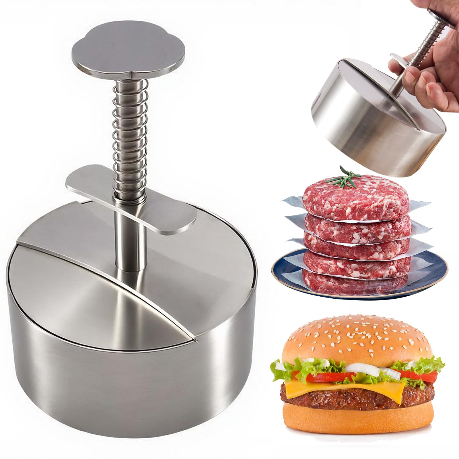 304 Stainless Steel Adjustable Burger Hamburger Patty Meat Press 150 Papers gallery