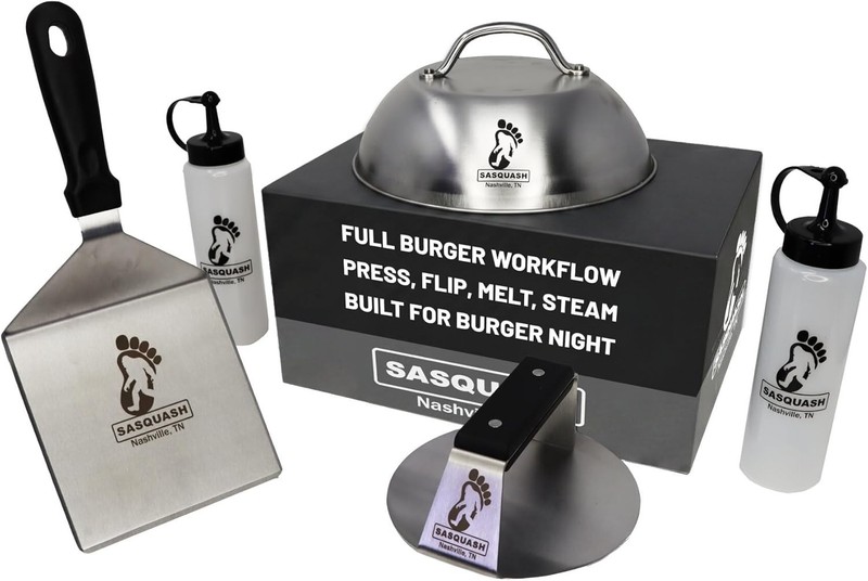 Burger Press Kit 5pcs Smash Burger Set Smash Burger Press Spatula Melting Dome gallery