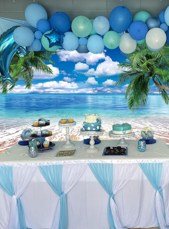 10X8Ft Summer Beach Backdrop, Tropical Palm Leaves, Hawaiian Photo Background gallery