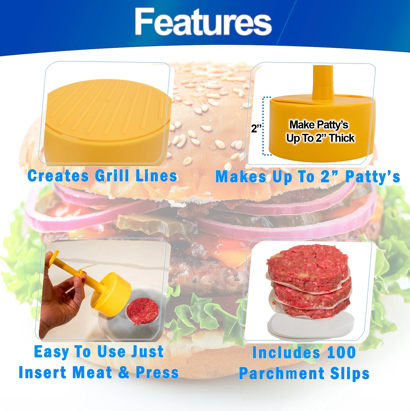 Burger Press Patty Maker - Hamburger Beef Smasher Mold -Adjustable Non Stick NEW gallery