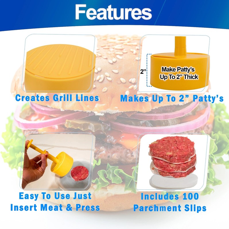 Burger Press Patty Maker - Hamburger Beef Smasher Mold -Adjustable Non Stick NEW gallery