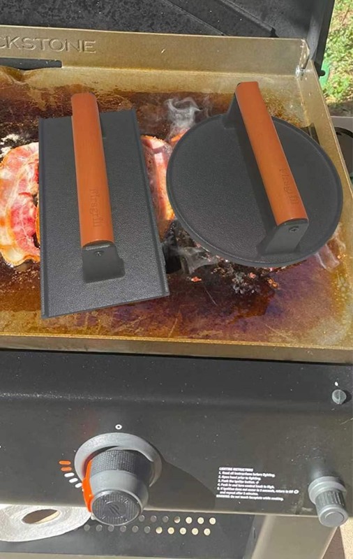 Cast Iron Grill Press with Wood Handle Round Flat Bottom Kitchen Cooking Tool gallery