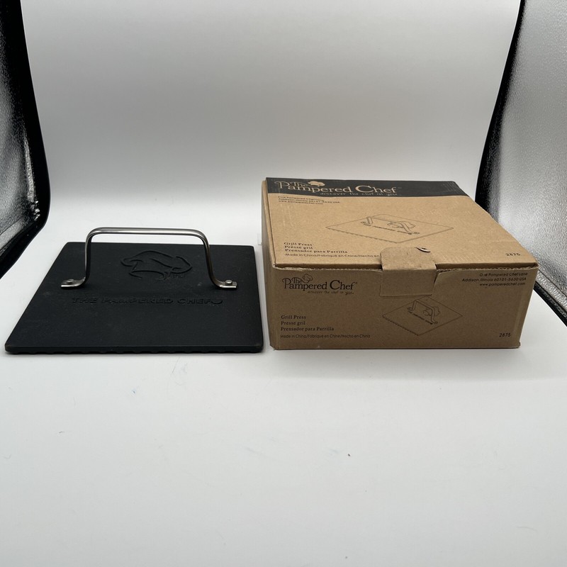 Pampered Chef USED In Original Box Grill Press #2875,Burgers/Panini,Cast Iron gallery