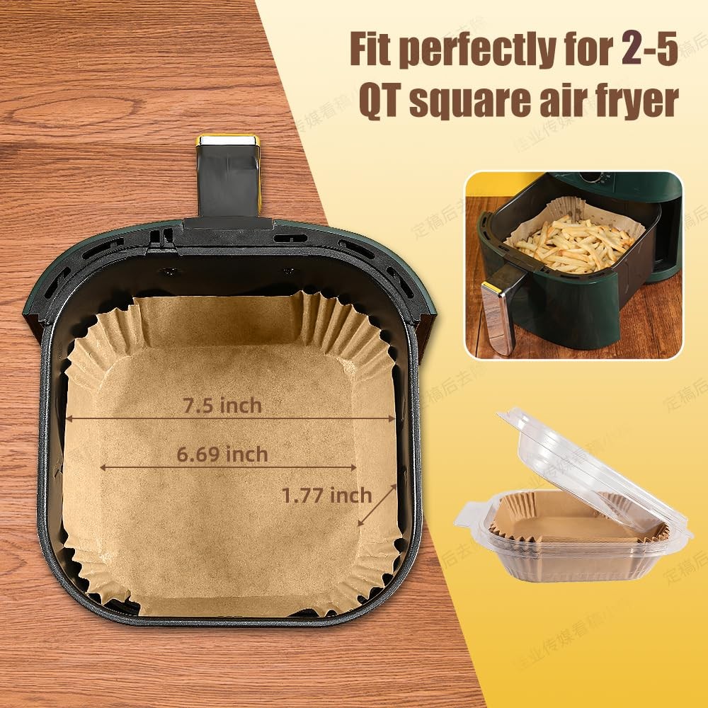 7.5 Inch Air Fryer Parchment Paper Liners Square,150 7.5"Square-150pcs, Wood gallery