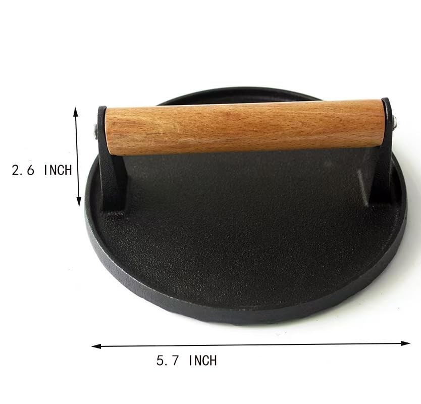 Aunewmei Kitchen Tools 5.7"Cast Iron Smashed Burger Press, Round 5.7“, Black gallery