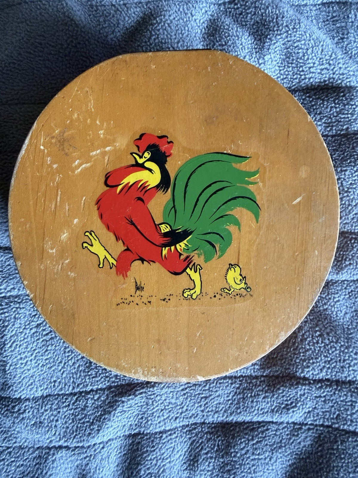 Vintage Wooden double Hamburger Press with Colorful Singing Rooster Design gallery