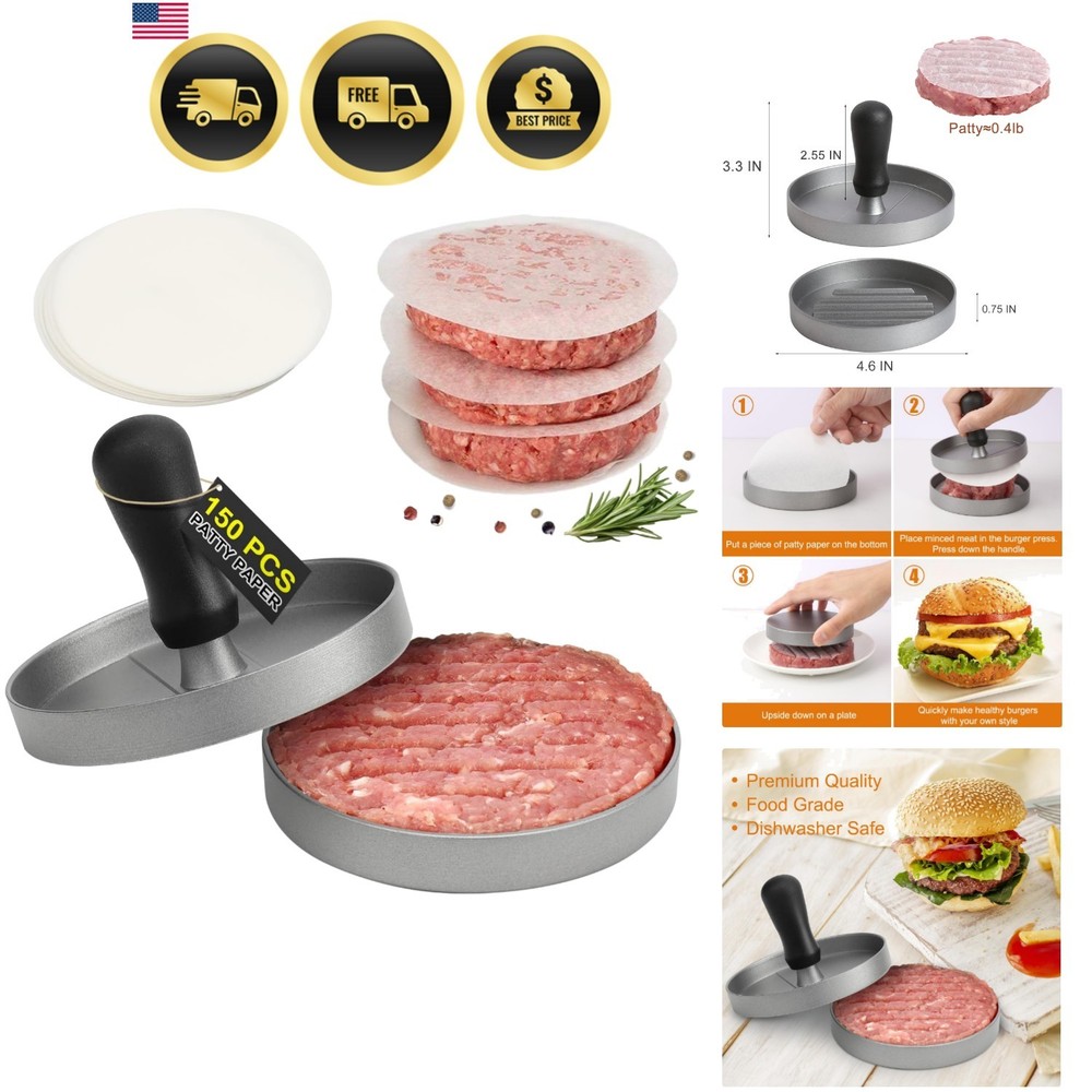 Burger Press 150 Patty Papers, Non-Stick Hamburger Patty Maker with Wax Paper...