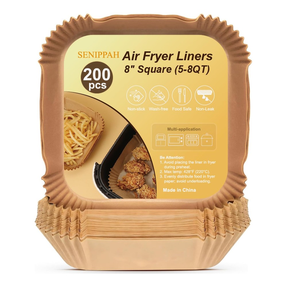 SENIPPAH 200 Pcs 8" Air Fryer Liner Square Baking Parchment Paper