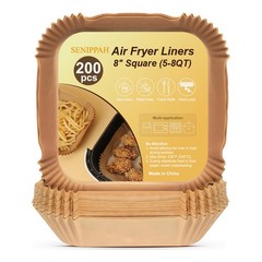 SENIPPAH 200 Pcs 8″ Air Fryer Liner Square Baking Parchment Paper