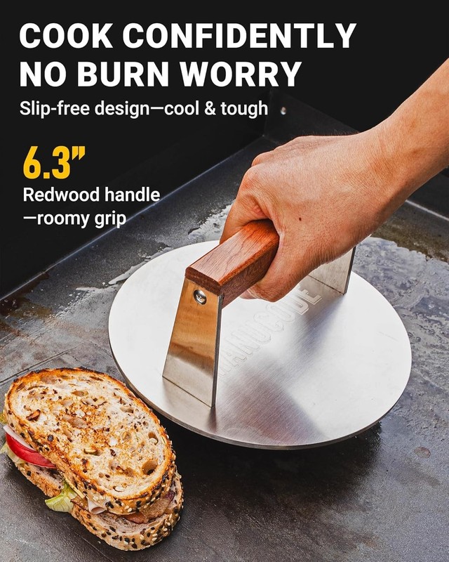 Smash Burger Press 8 Inch, 3.1 Lb Burger Smasher, Heatable for Searing Panini... gallery