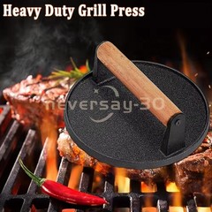 Burger Press 7″ Round Heavy-Duty Cast Iron Smash Bacon Press Meat Steak Press