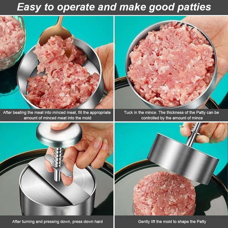 304 Stainless Steel Burger Press 4.5" Hamburger Press Patty Maker W/ Non-Stick gallery
