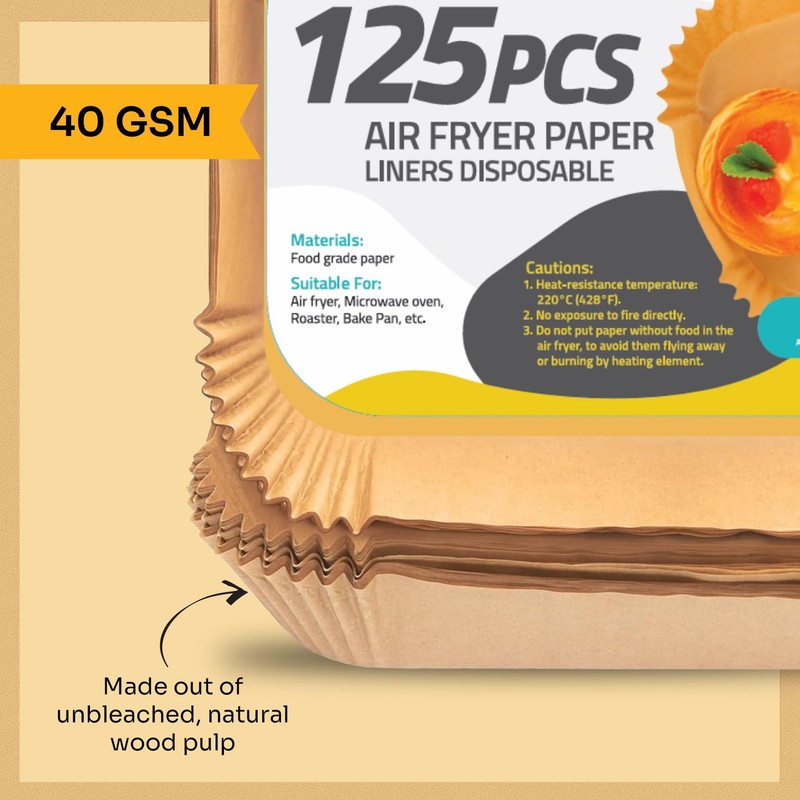 Mindful Design Air Fryer Paper Liners,125Pcs Rectangle 8.5"x5.5", Tan gallery