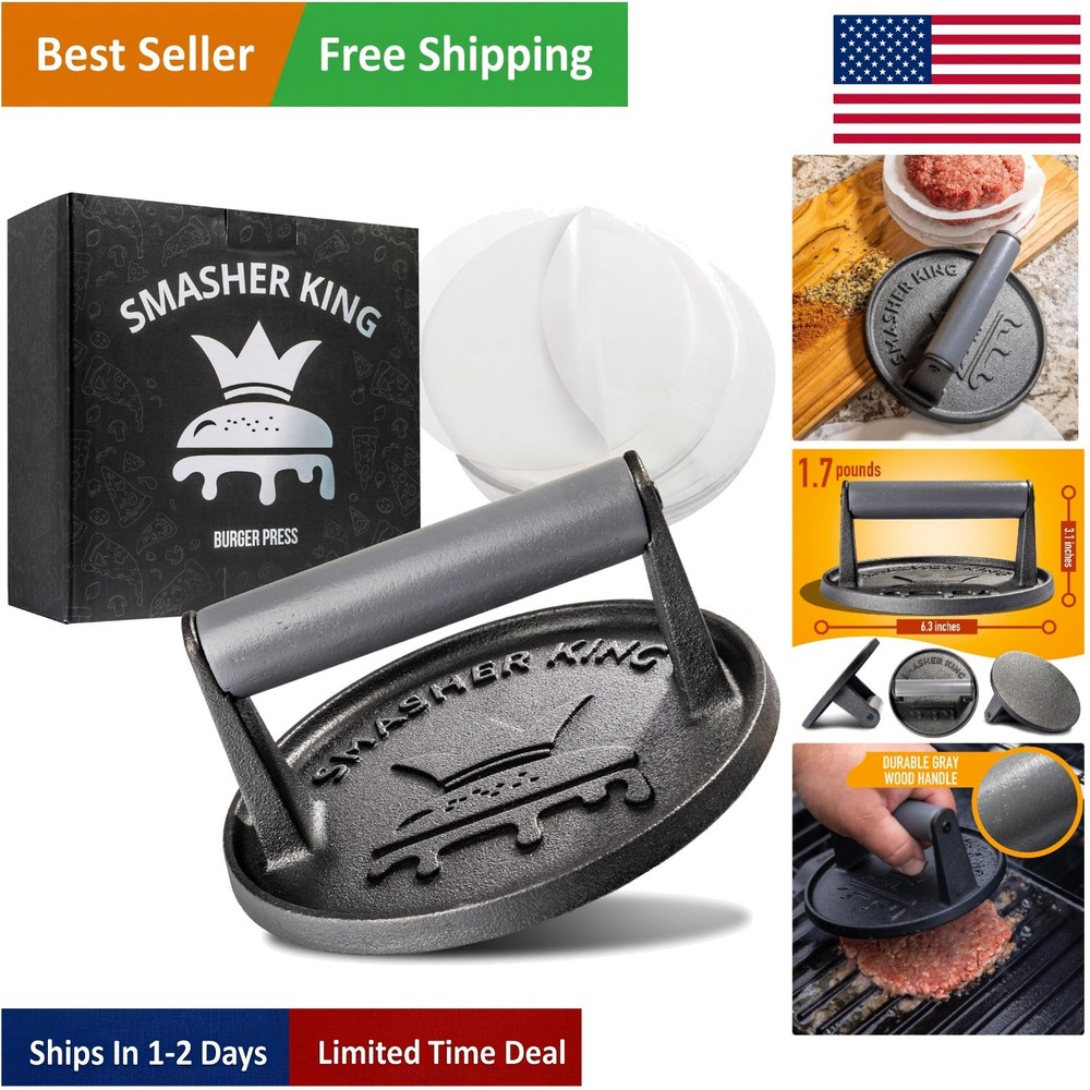 Versatile Cast Iron Burger Smasher – Heavy Duty Tool for Burger and Steak Lovers