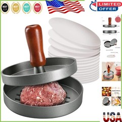 Ergonomic Burger Press Mold – 4.5″ Patties with Wooden Handle and Patty Papers