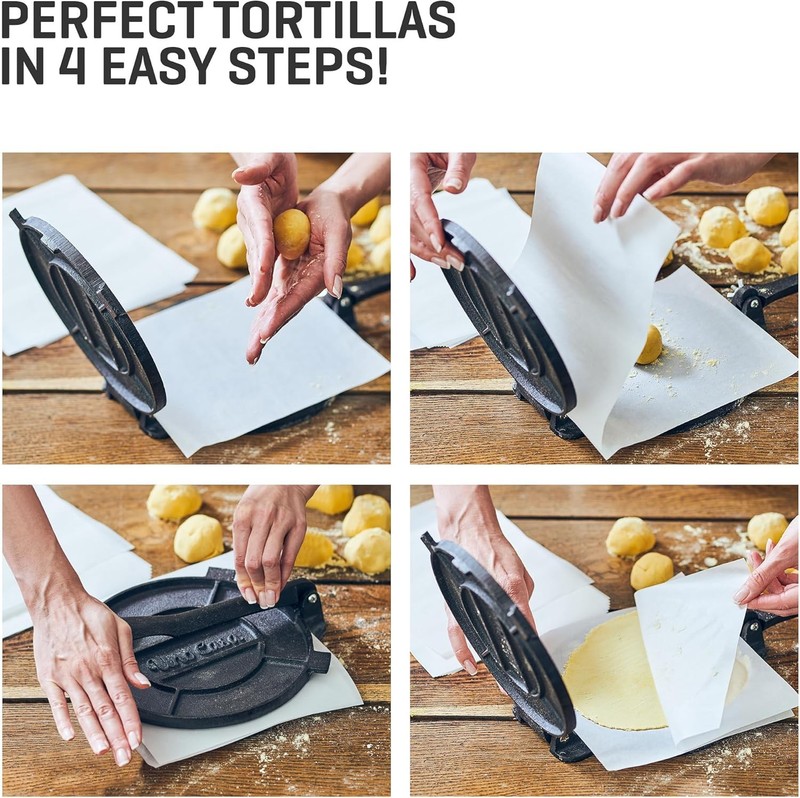10 Inch Cast Iron Tortilla Press & Comal Pan Bundle - Non-Stick, Heat-Resistant, gallery