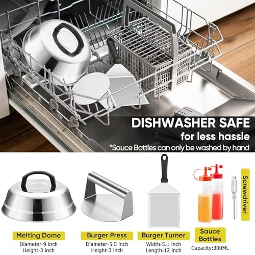 Smash Burger Kit Griddle Accessories (6Pcs), 9in Basting Cover with Grill gallery