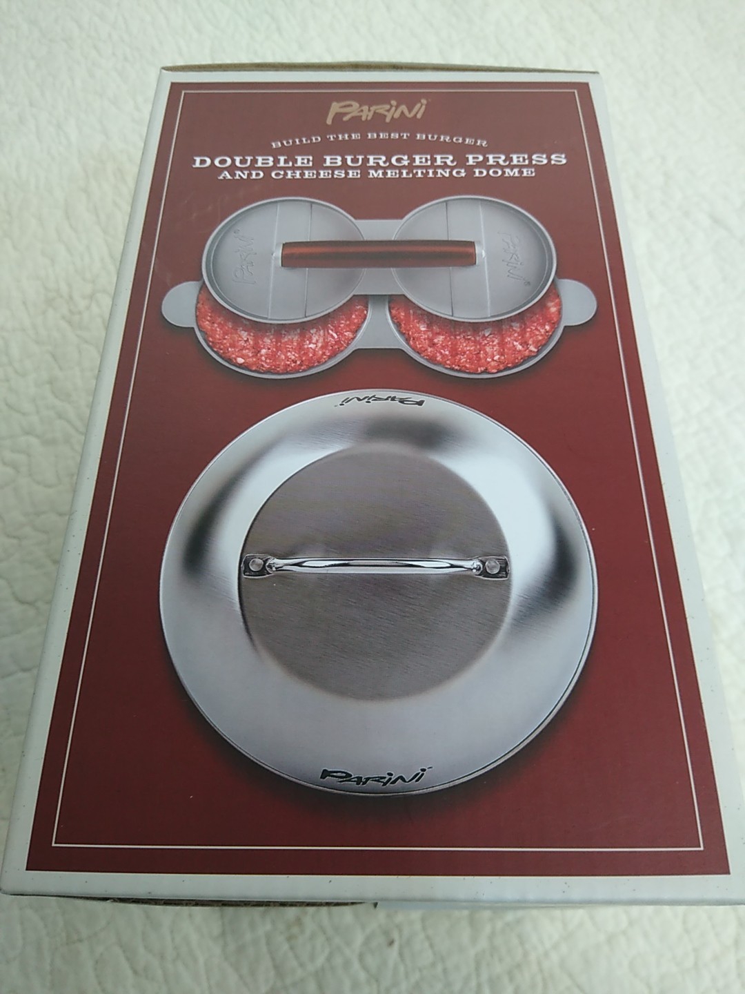 Parini Double Burger Press and Cheese Melting Dome 8.75" Non-Stick NIB gallery