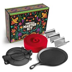 Tortilla Press 8″ with 10.5 IN Comal Pan – 4 Taco Master Kit