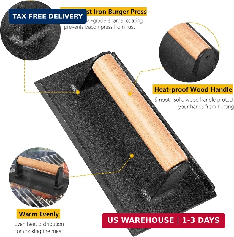 Leonyo 2Pcs Heavy Duty Smash Burger Press, Round Cast Iron Grill Bacon Press for gallery