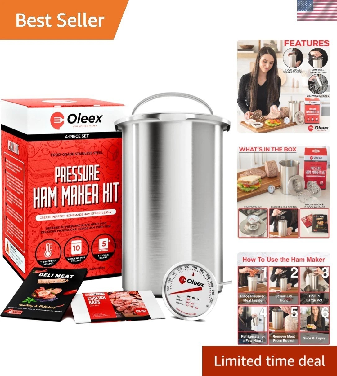 Multipurpose Stainless Steel Meat Press with Heavy-Duty Spring and Accessories gallery
