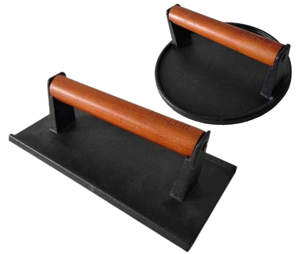 Firsgrill Burger Press 7.08" Round & 8.3”X4.3”Rectangle HeavyDuty Cast Iron S...