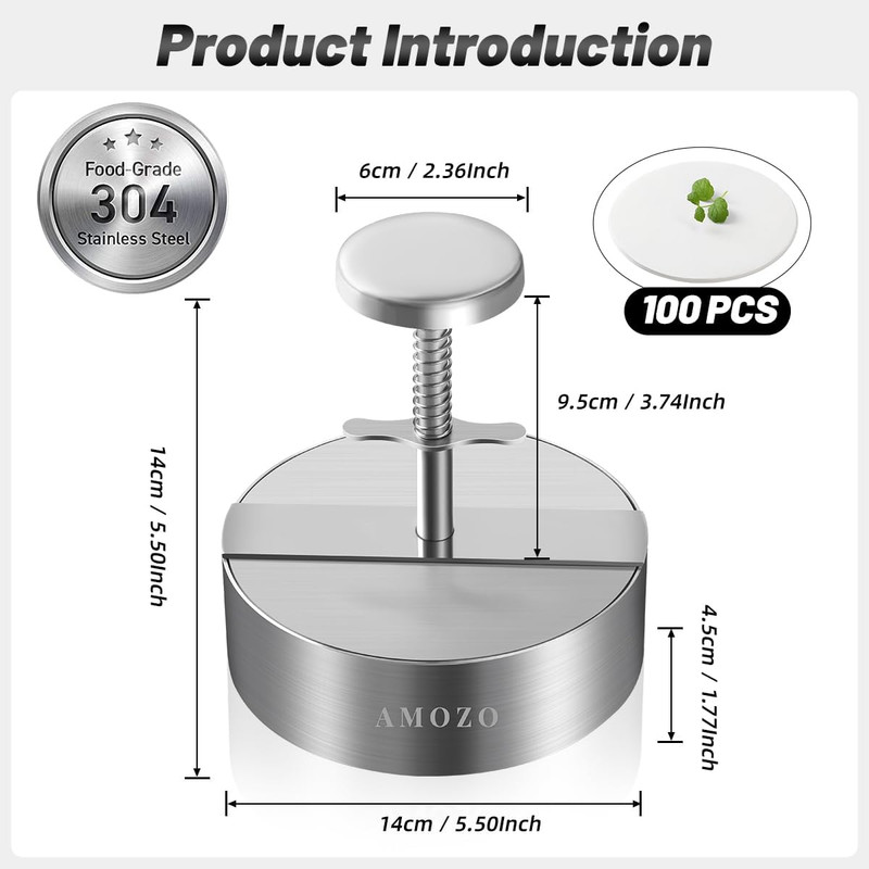 Burger Press Patty Maker with 100-Sheet Baking Paper, Stainless Steel Grill Burg gallery