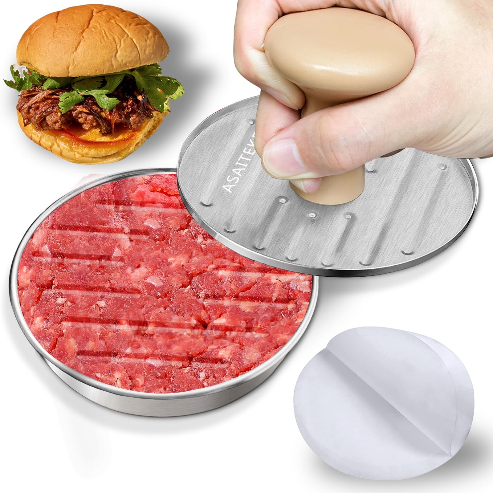 DSTHISAR Burger Press, 5”Stainless Steel Hamburger Press Patty Maker,... gallery