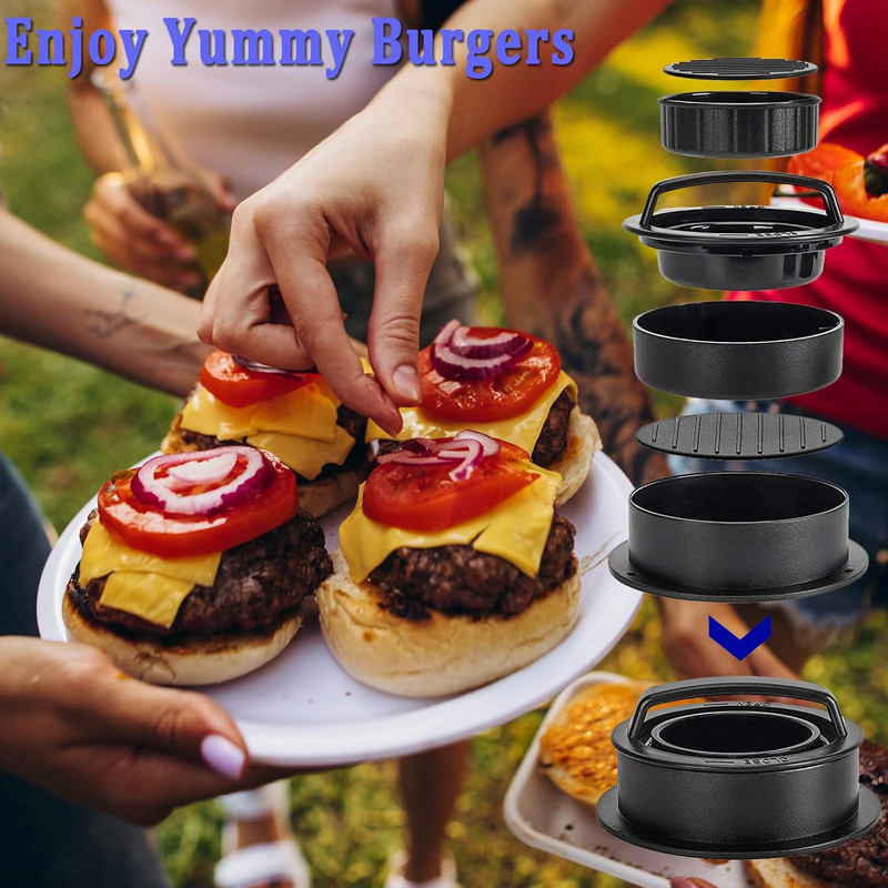 3PCS Smash Burger Press Round & Rectangle Cast Iron Grill Hamburger Patty Maker gallery