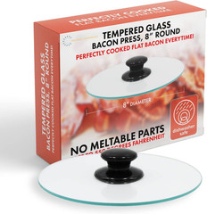 Bacon Press, round Tempered Glass Bacon Press and Splatter Shield, Perfectly Coo