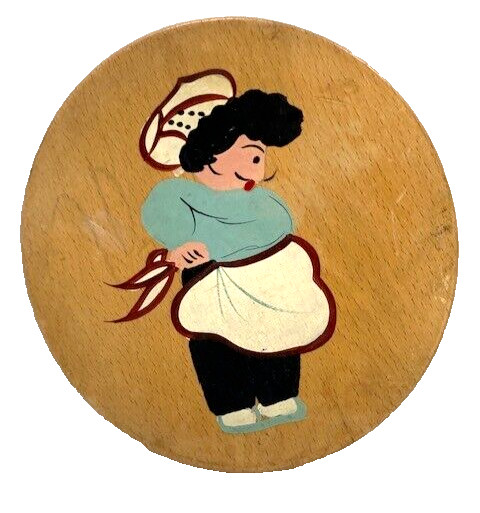 Vintage Wood Burger Meat Press Hand Painted Chef Decoration Hinged Lid