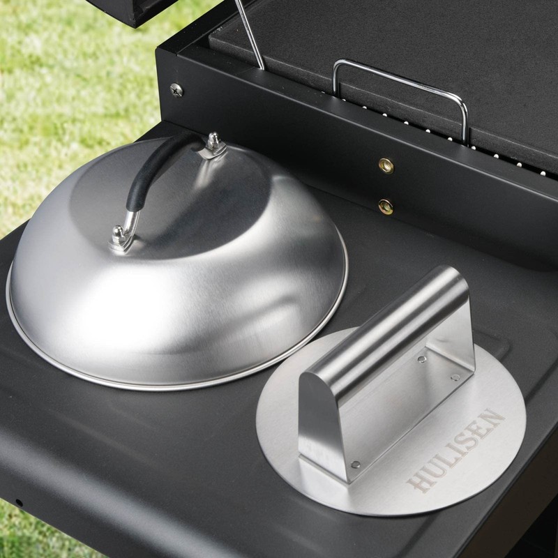 Cheese Melting Dome & Burger Press Set, 6.2" Grill Press with 9" Basting Cover, gallery