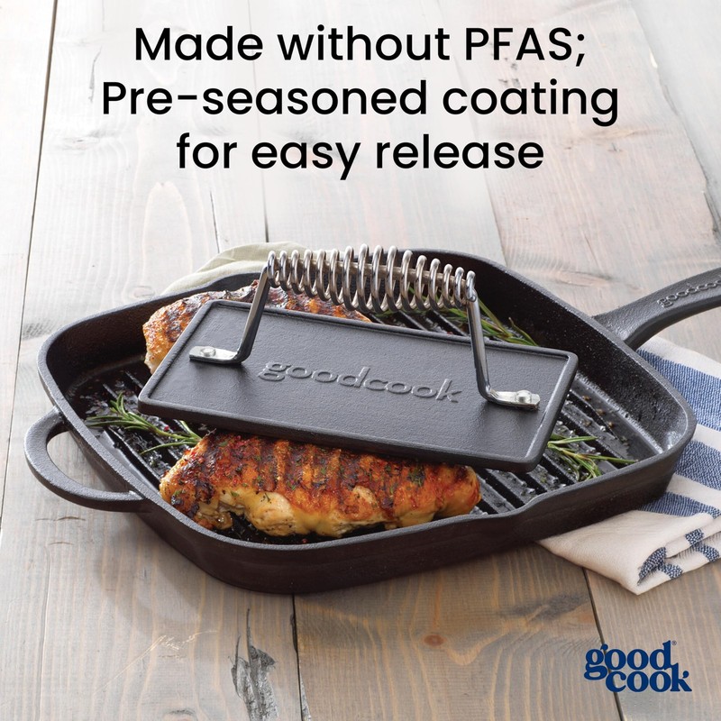Cast Iron Grill Press Pre-Seasoned with Ridges Oven Safe to 500 F, 7.75x4.9-I... gallery