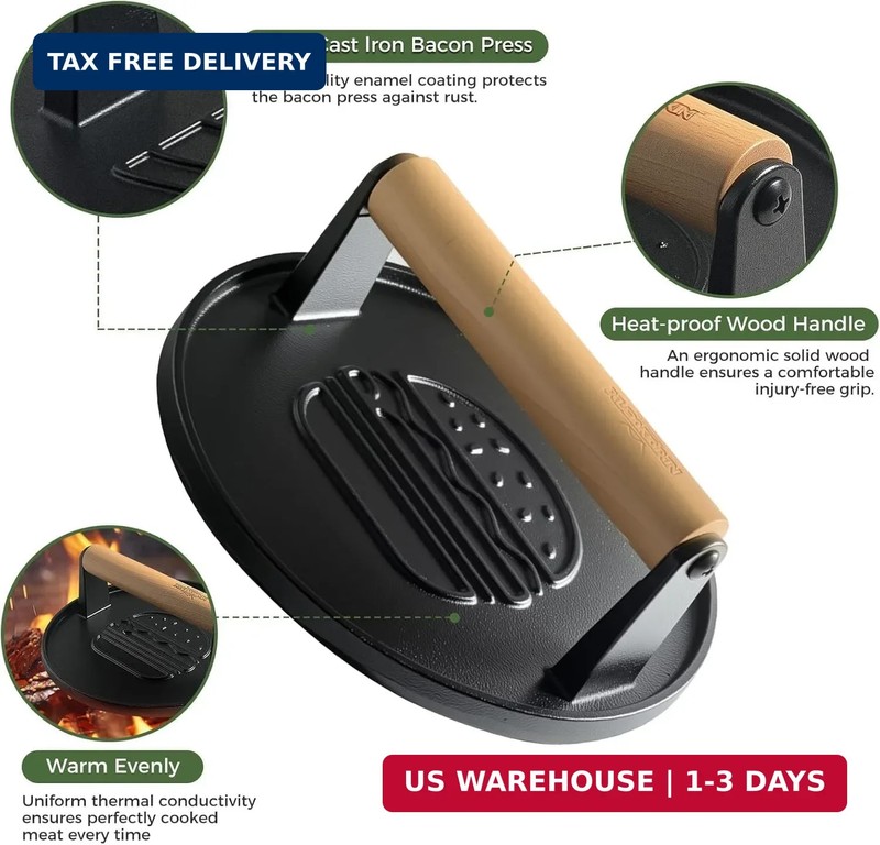 XUDAKAIXIN Cast Iron Smash Burger Press 7.1",Grill Bacon Meat Press Tool,Perfect gallery