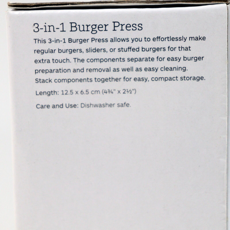 Epicure 3-in-1 Burger Press Sliders 12.5 x 6.5 cm New Open Box Contents Sealed gallery