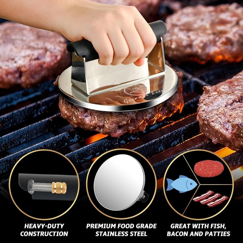 2lb Stainless Steel Smash Burger Press with Heat Resistant Handle for Grilling gallery