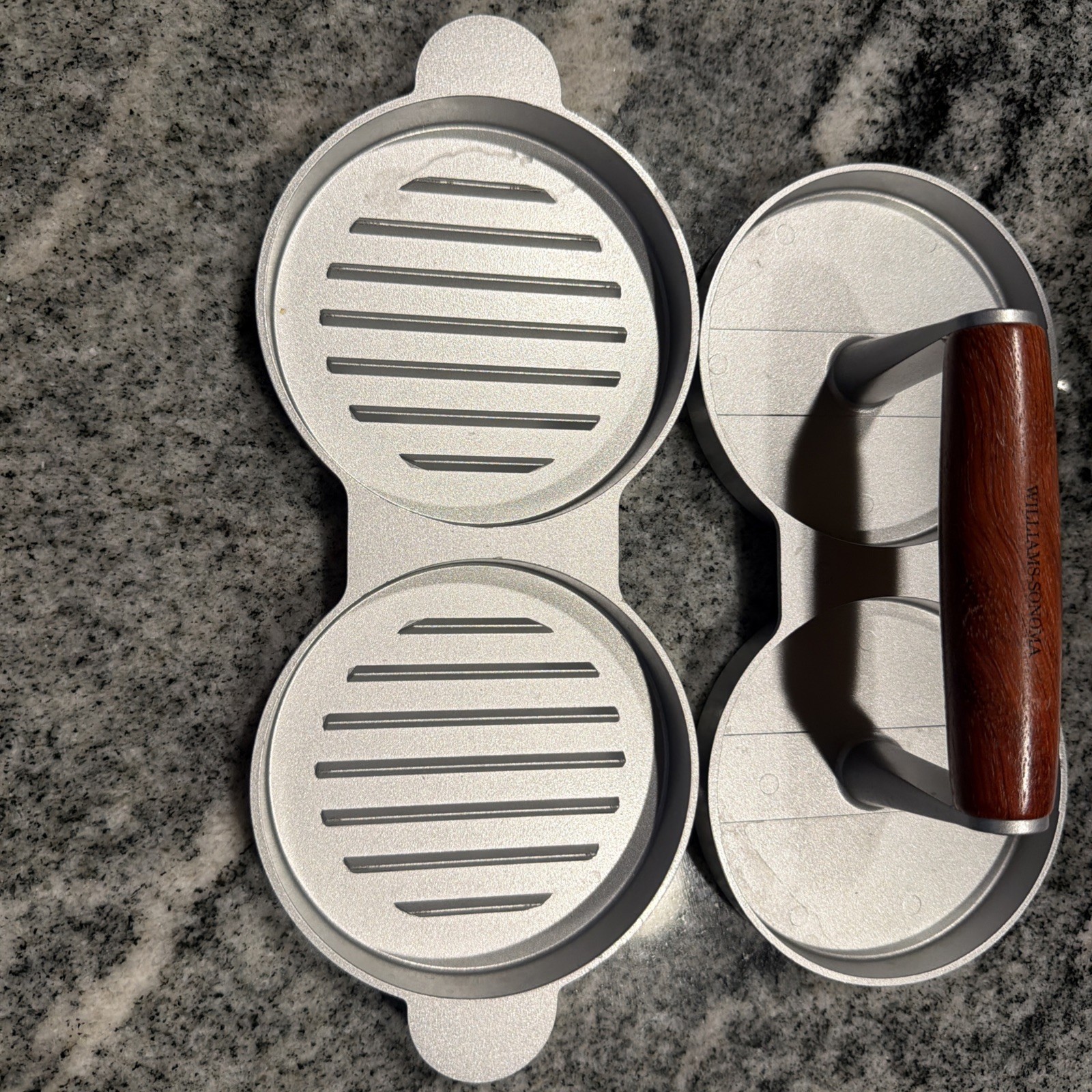 Williams Sonoma Double Hamburger Press Wooden Handle Metal Press Taiwan gallery