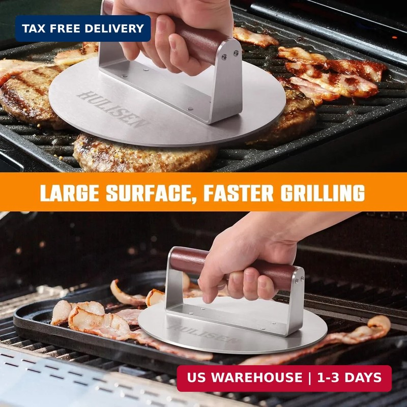HULISEN 8.5-Inch Burger Press, 2.5 lbs Heavy Duty Bacon & Grill Press, Stainless gallery