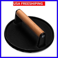 Burger Press, 7″ Round Heavy-Duty Cast Iron Smash Bacon Press Meat Steak with…