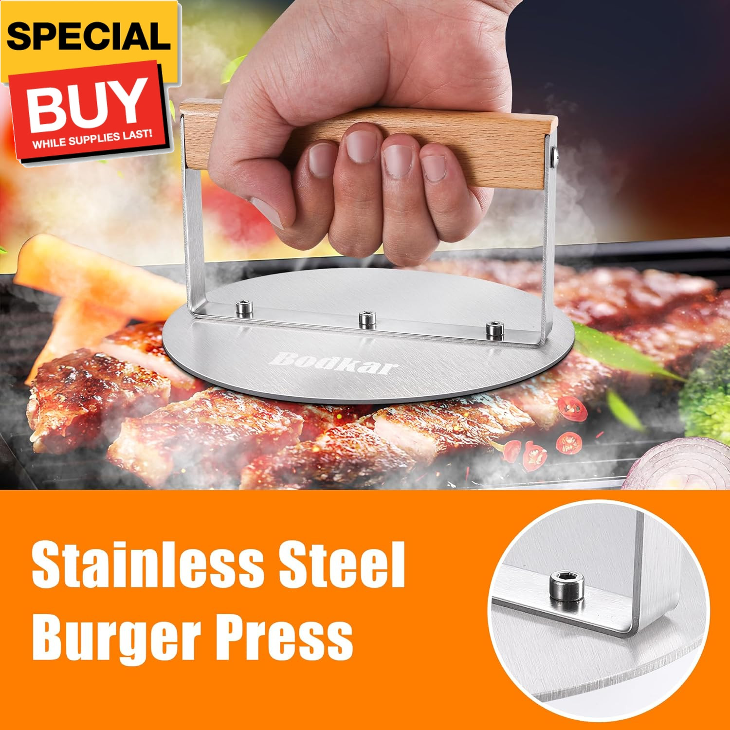 Stainless Steel Burger Press, 6 inch Round Burger Smasher Round Hamburger Press gallery