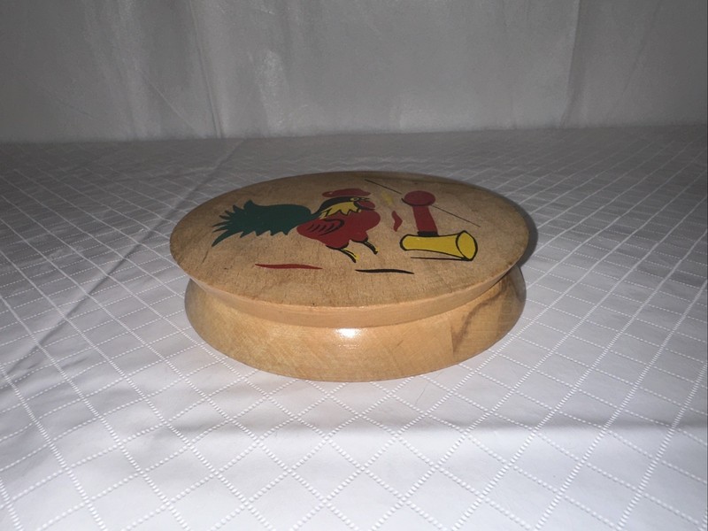 Vtg Rooster and Axe Hamburger Press Wood Hinged MCM Folk Art Kitchen Decor Read gallery