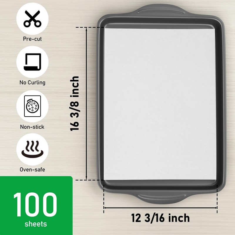 EcoDispose Non-Stick Precut Parchment Paper Baking Half Pan -100pcs, White gallery