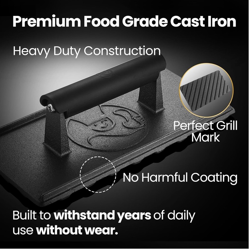 3lb Cast Iron Grill Press, Heavy Duty Smash Burger Press for Griddle Heat Res... gallery